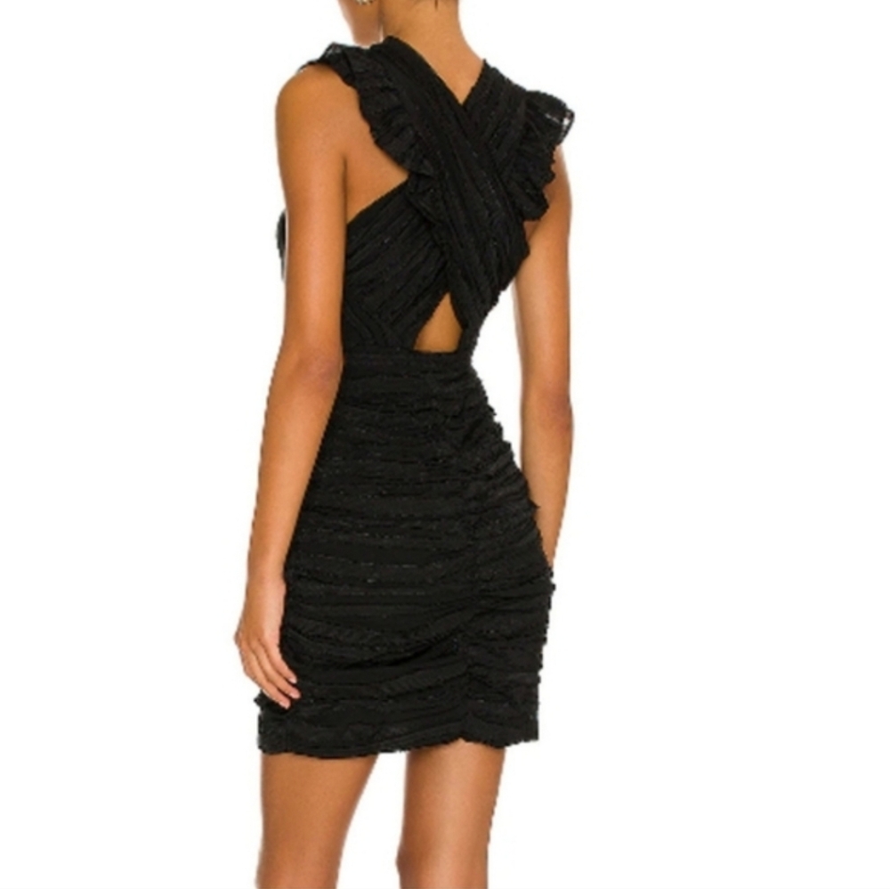 Line + Dot Short Black Mini Dress Ruched Ruffle Cocktail - Picture 11 of 12
